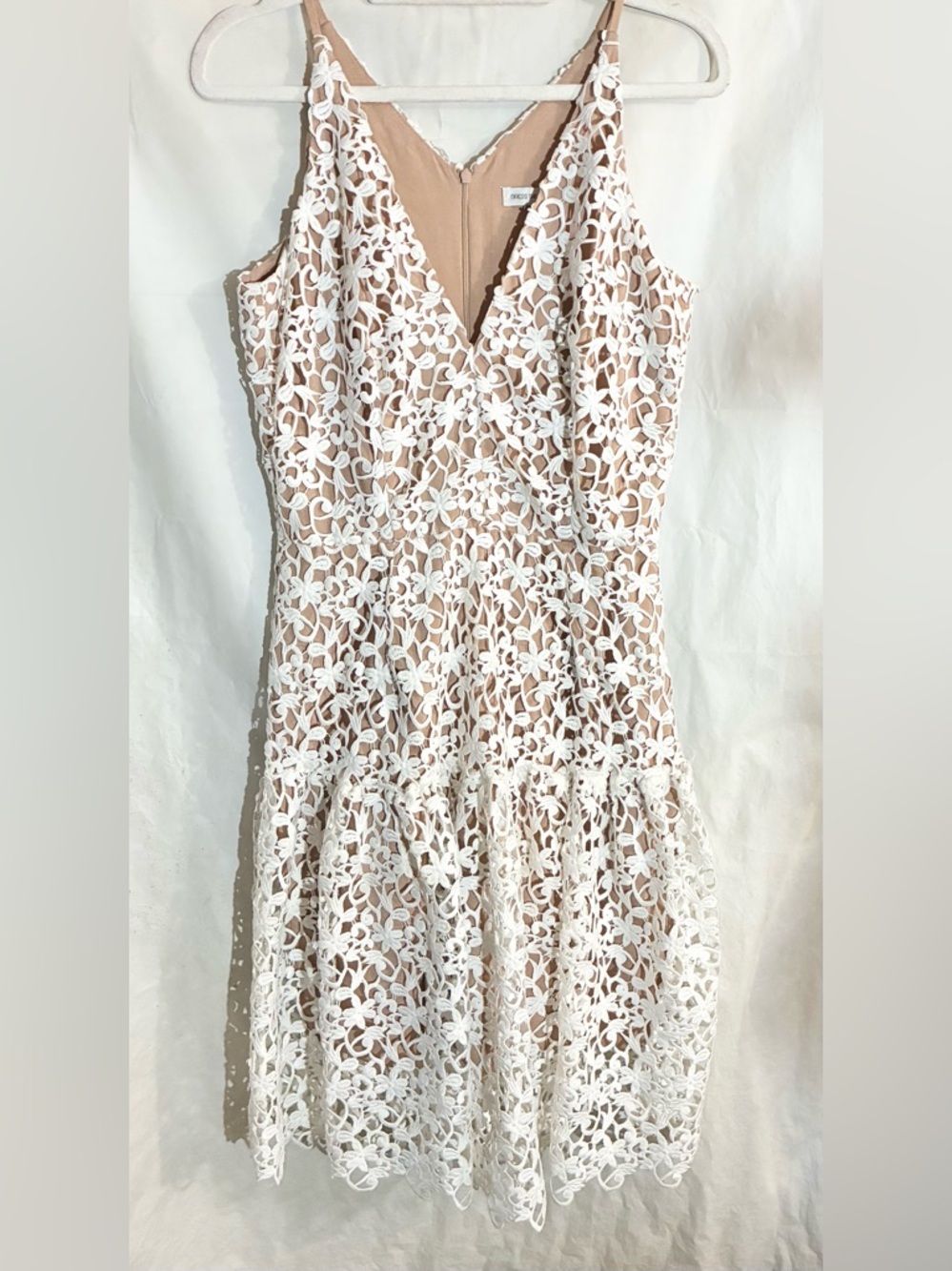 Dress the Population Lace Nude Dress Sz L Lined Party Function Fun & Flirty USA